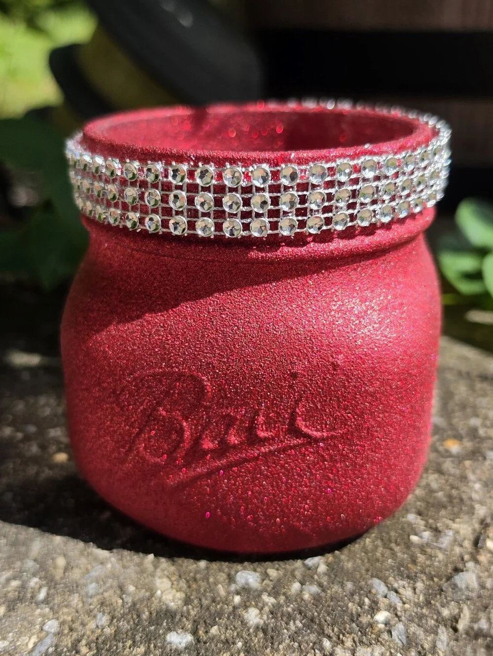 Red Glitter Bling Rhinestone Pint Widemouth Mason Jar for Wedding Centerpiece